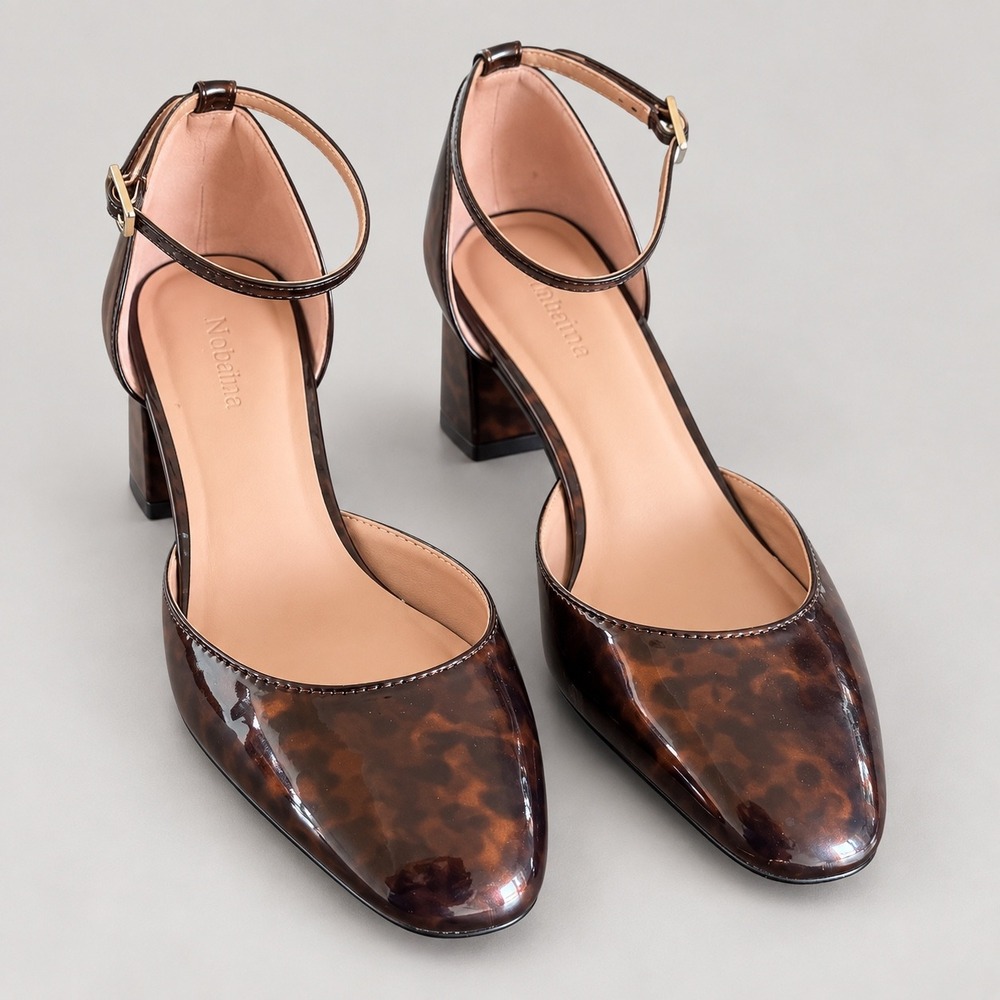 Nordstrom Nobaina Pump Size 6.5 Tortoise Patent D'Orsay Block Heel Wedding Guest